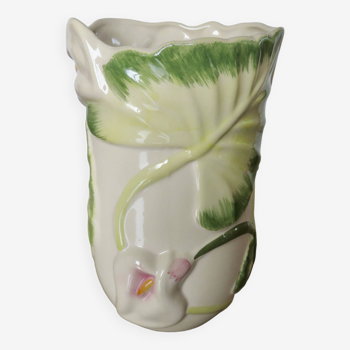 Vase en céramique, motif floral, numéroté et signé années 70 80