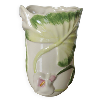 Ceramic vase, floral pattern, numbered and signed 70s 80s