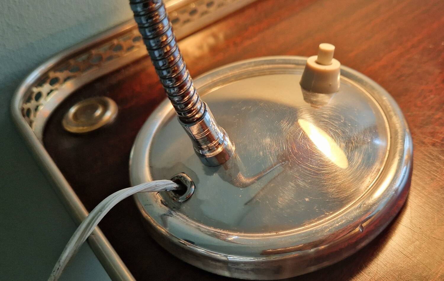 Polished aluminum desk lamp from the 1950s