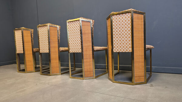 Ensemble de 4 chaises de salle à manger en laiton et osier de Romeo Rega pour Mario Sabot, années 1970.
