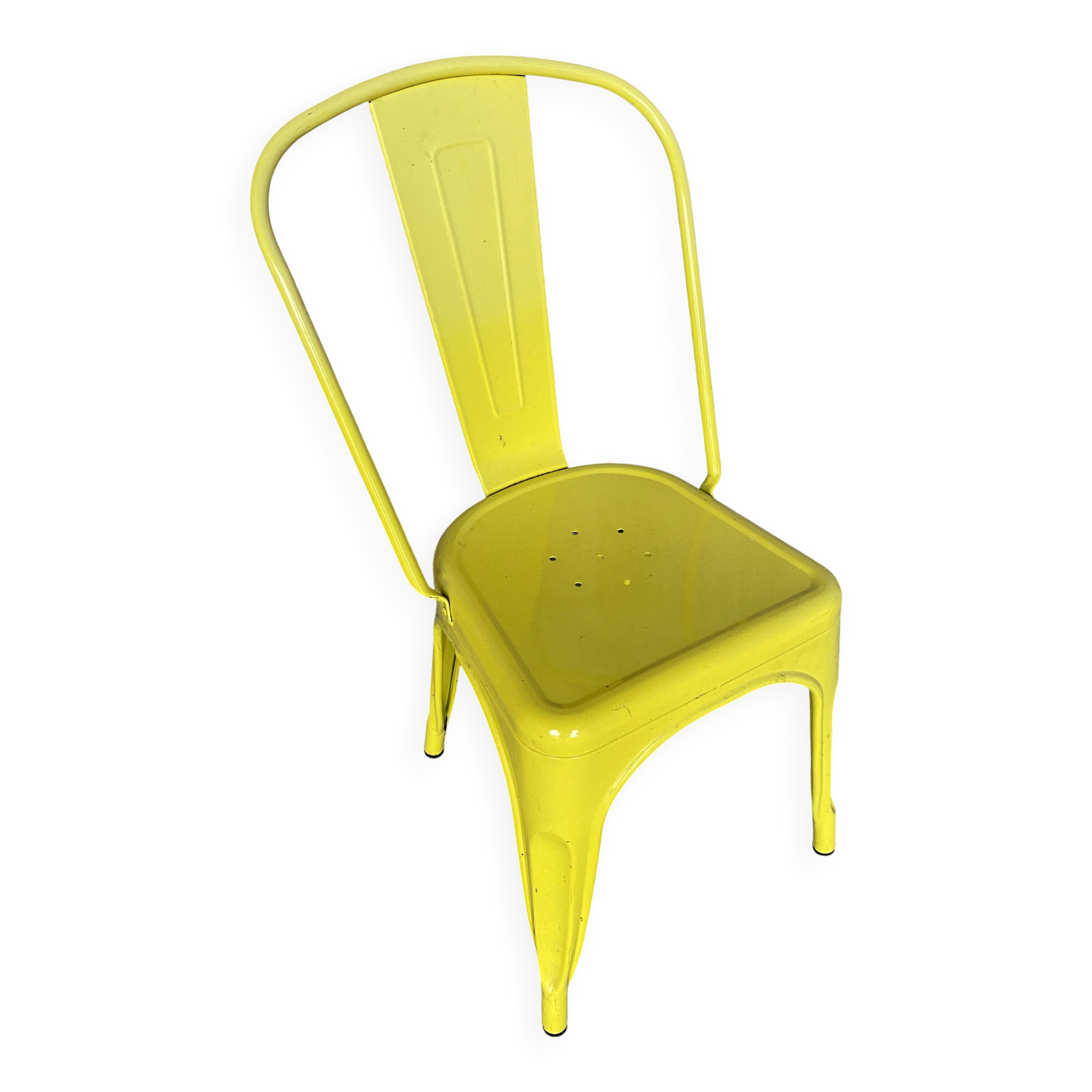 Chaise Industrielle Style TOLIX Metal Jaune Vintage #D709
