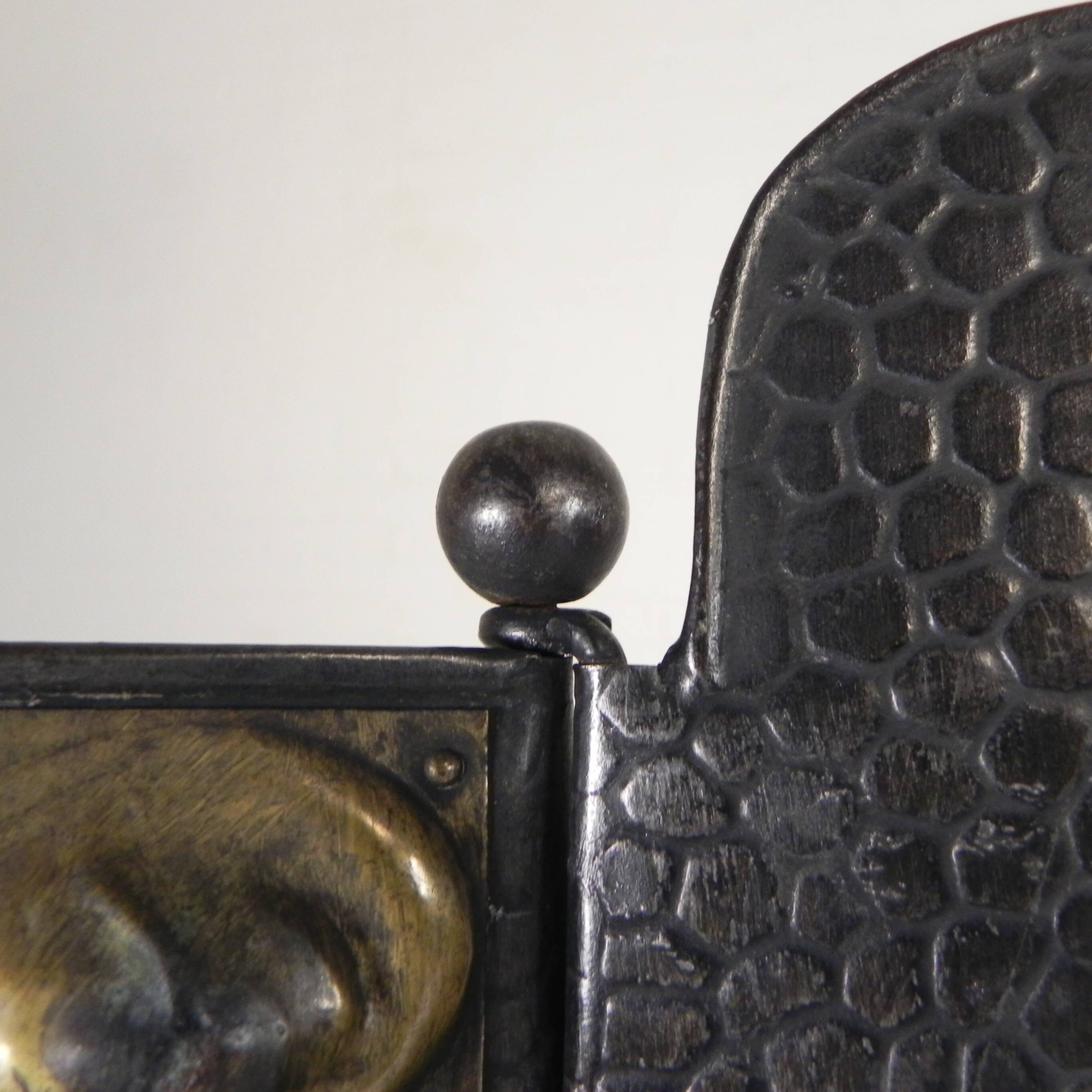Art Deco screen in steel with brass details, 1930s.