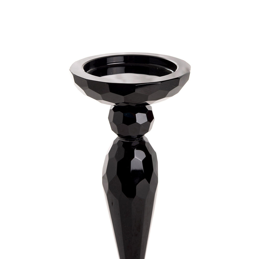 Wide candle holder black crystal