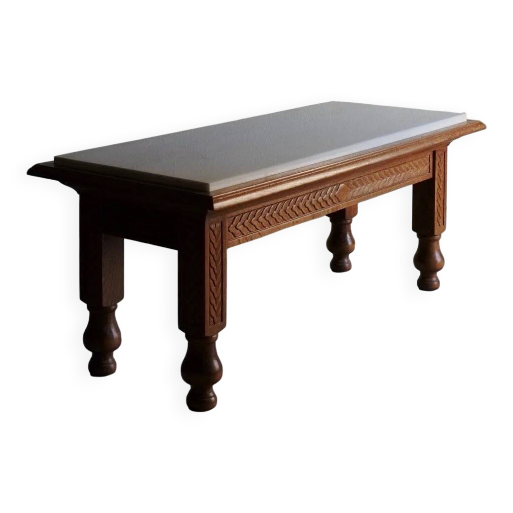 White marble carved oak coffee table