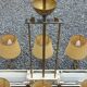 Vintage chandelier in gilded brass, chromed metal and plexiglass from the 1950s