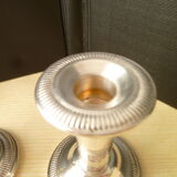 Set of 2 silver metal candlesticks decor with godrons
