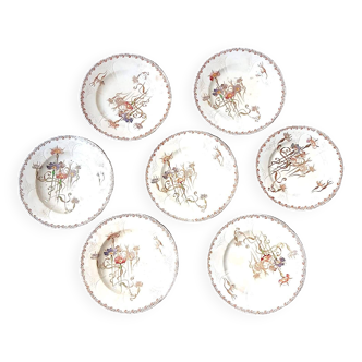 Set of 7 nielles model plates in longwy earthenware, art nouveau, circa 1900