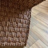 Vintage woven rope and rattan coffee table with 4 stools