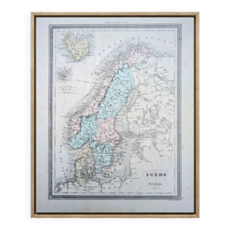 Sweden and Norway, old map, printed in 1852.
