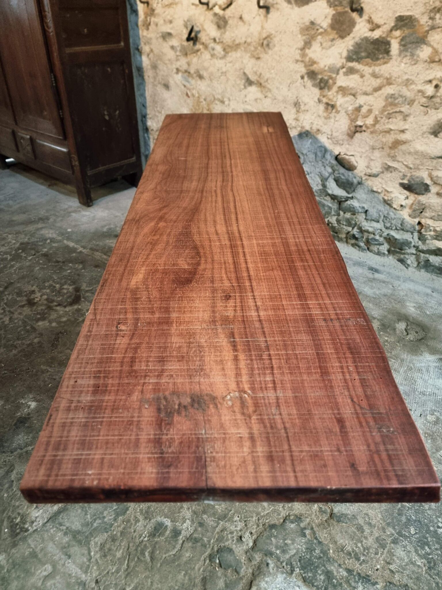 Vintage industrial table – Iron base and solid wood top (201 cm)