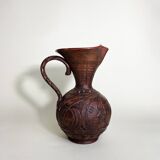 Terracotta Pitcher Vase with Enameled Interior and Engraved Wood Effect