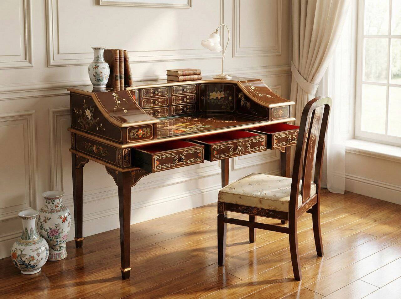 Chinese table with the vintage chair.