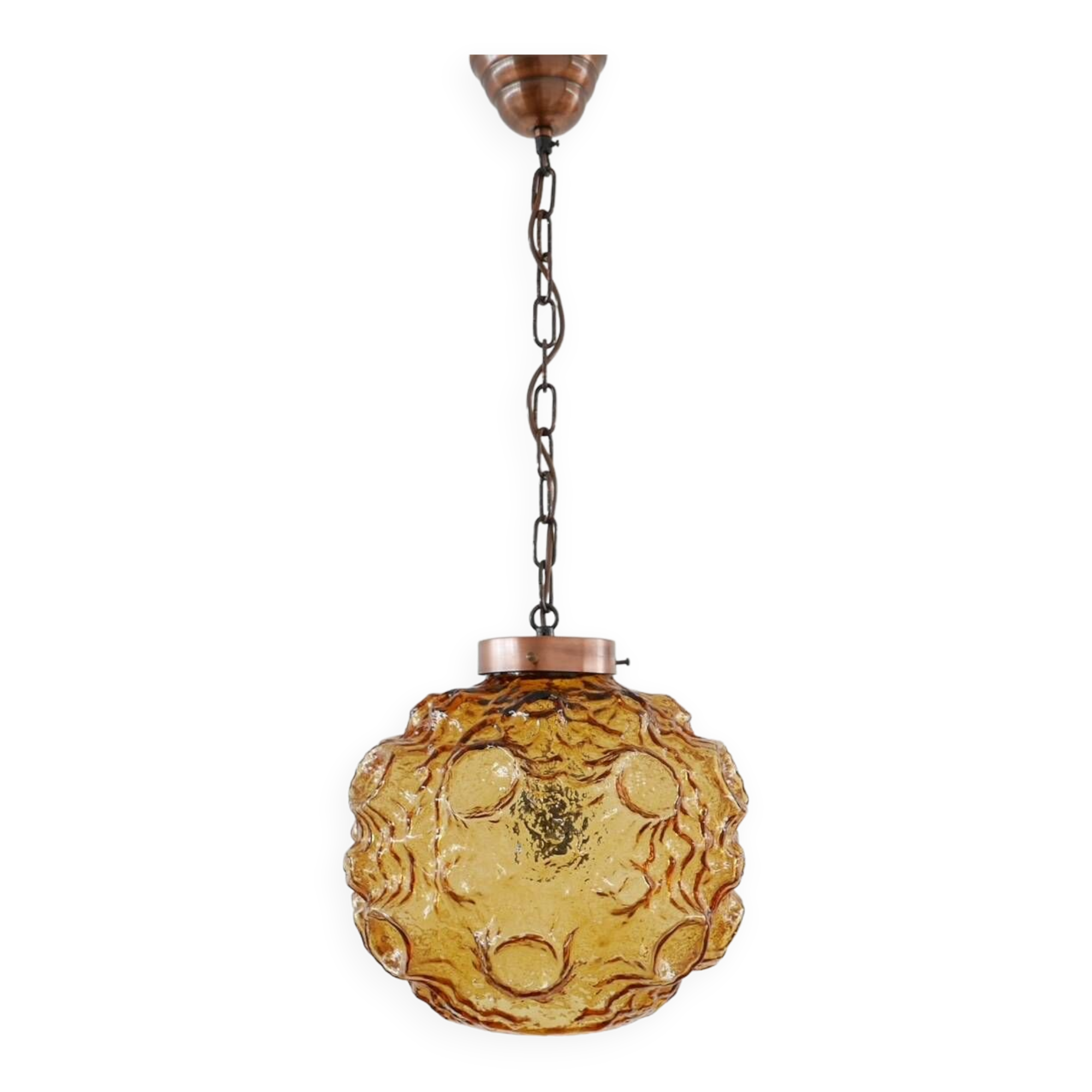 Danish Mid-Century Copper and Glass Pendant Light