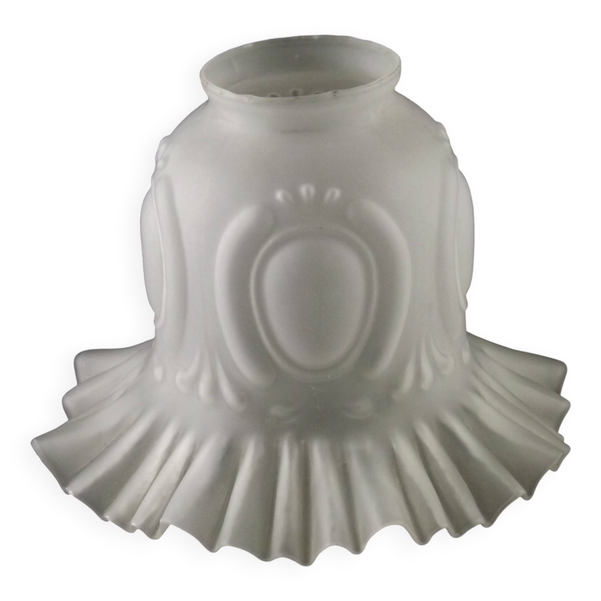 Abat-jour décoratif français vintage blanc opaque avec bordure à volants