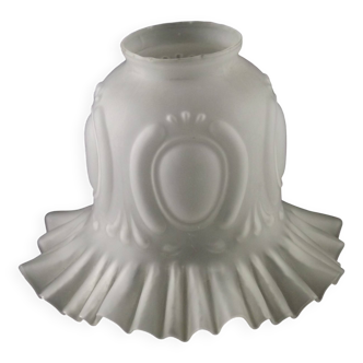 Abat-jour décoratif français vintage blanc opaque avec bordure à volants