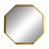 Large unusual Italian Mid Century Modern octagonal brass wall mirror