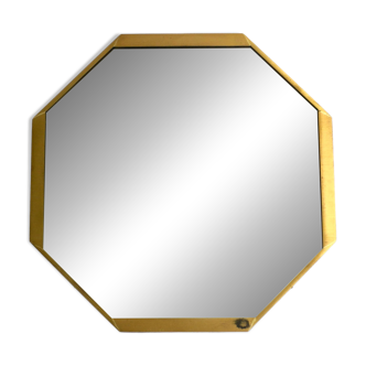 Large unusual Italian Mid Century Modern octagonal brass wall mirror