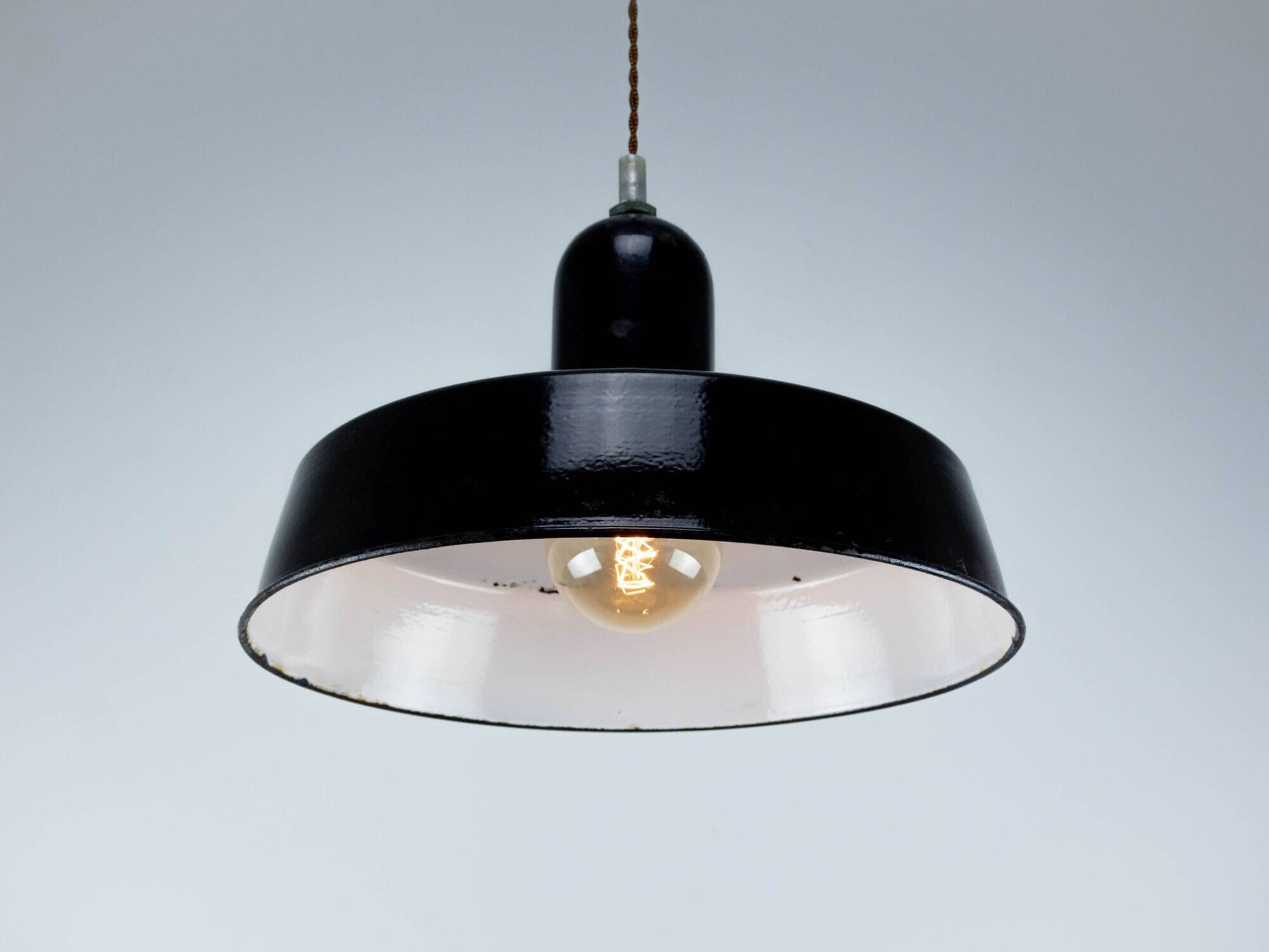 Industrial Black Metal Lamp with Visible Patina