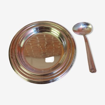 Birth box (porridge plate + spoon) in silver metal