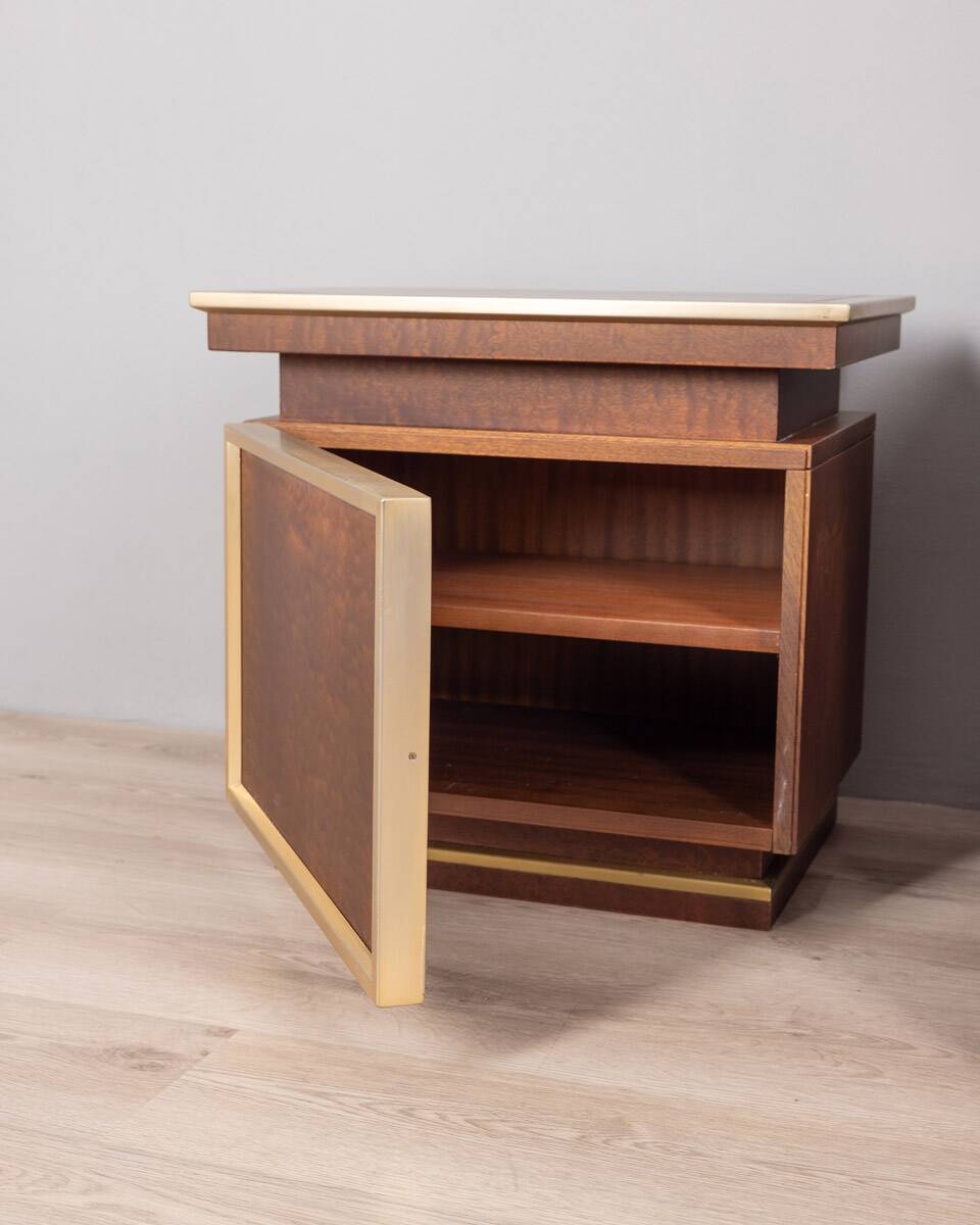 Paire de tables de chevet vintage années 50 en laiton et bois design italien