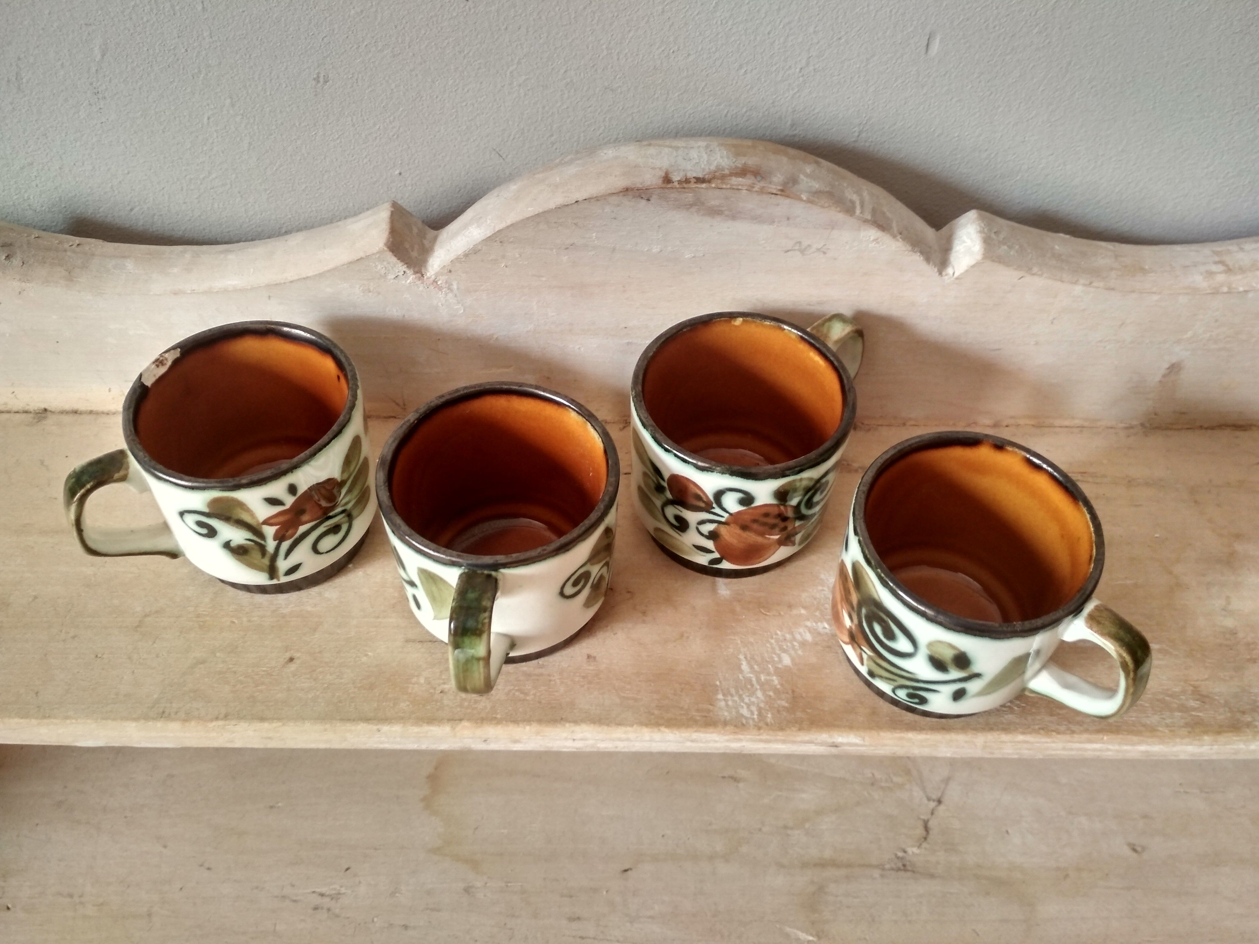 Set of 4 tea or coffee cups, Boch ceramic, Argenteuil series from the 60s