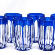 Saint Louis, 6 liqueur glasses, double blue crystal, excellent condition, Art Deco.