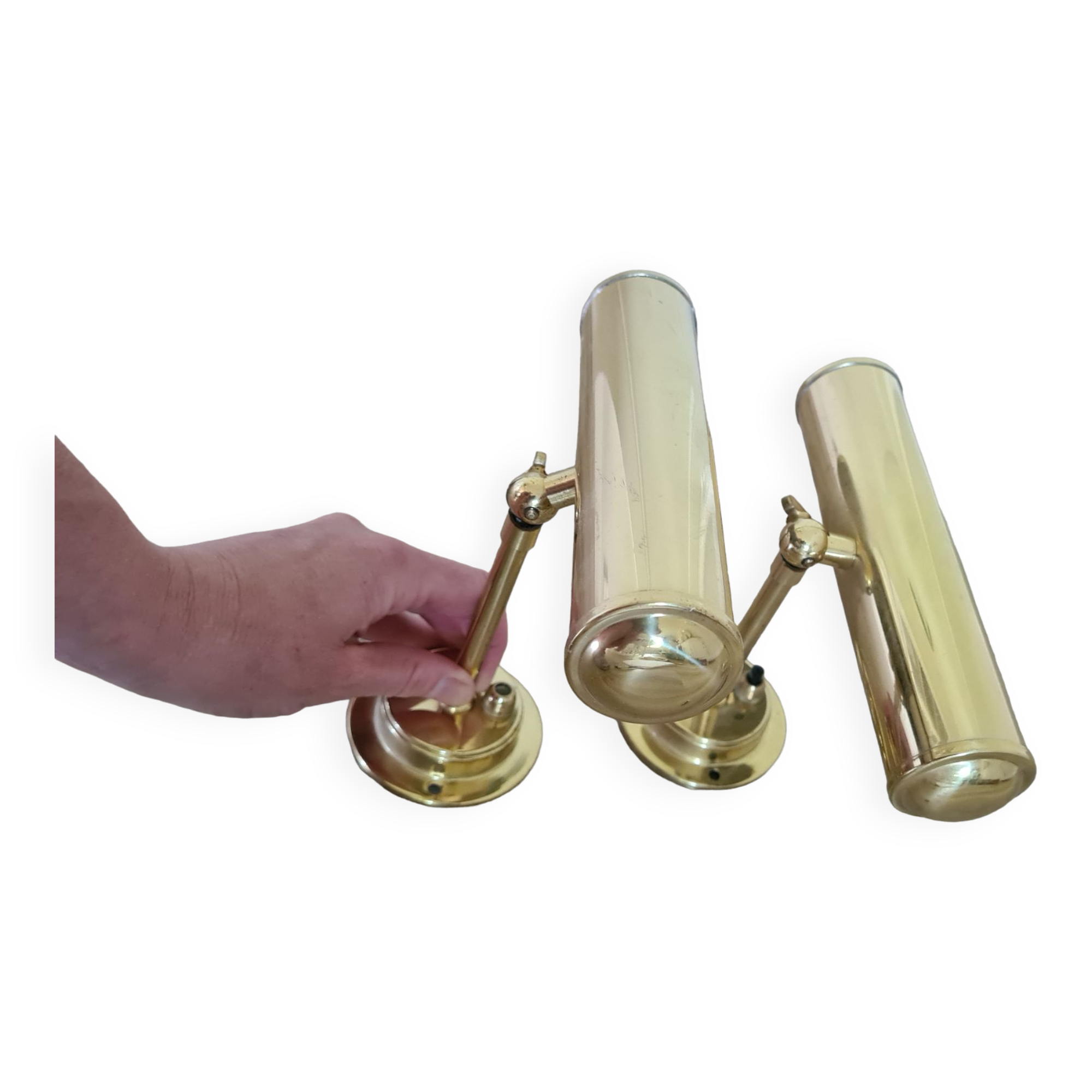 Old pair of gilded brass wall sconces / night lights from the 70s