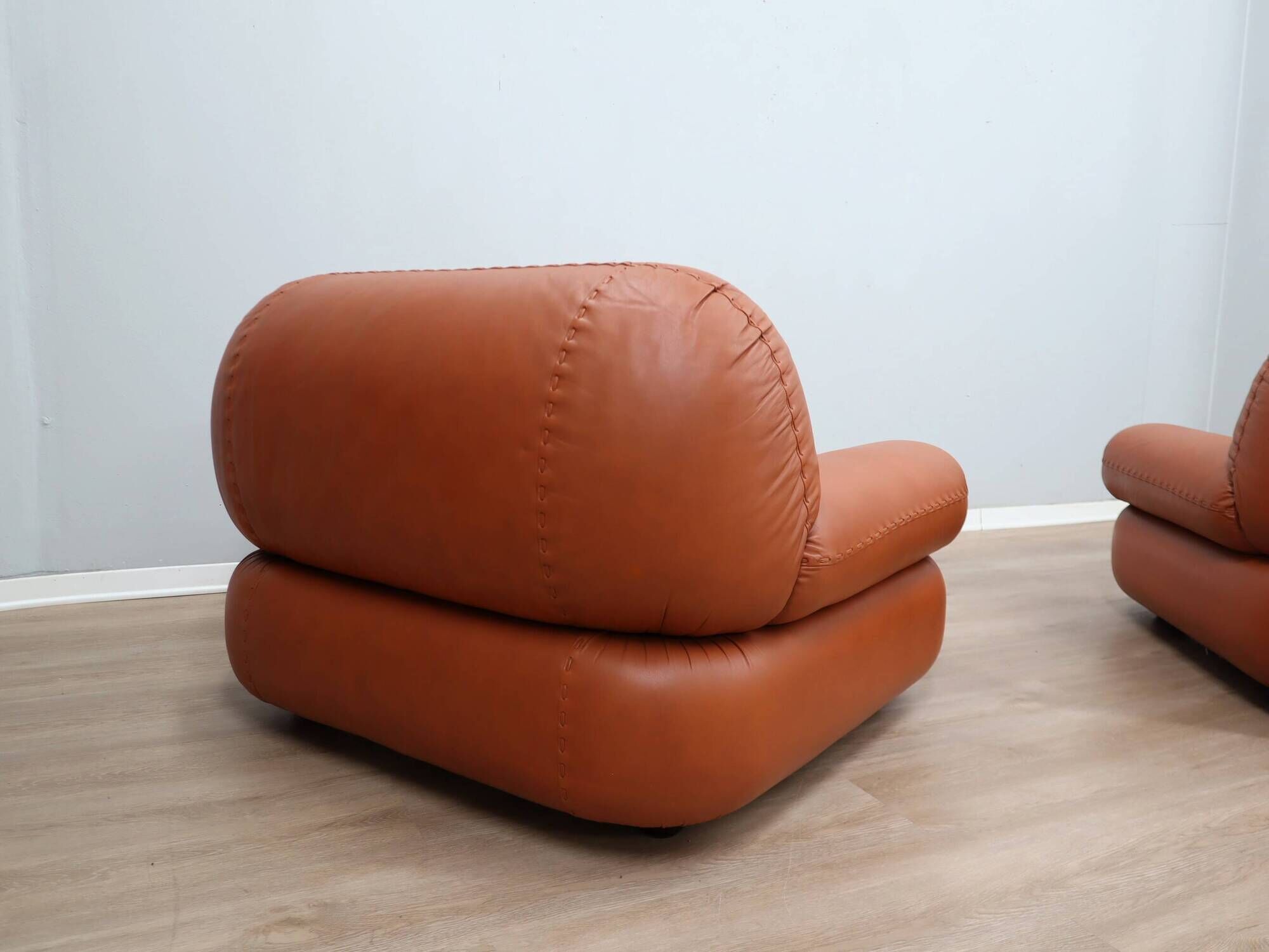 Sapporo cognac leather armchairs by Mobil GIRGI 1970s