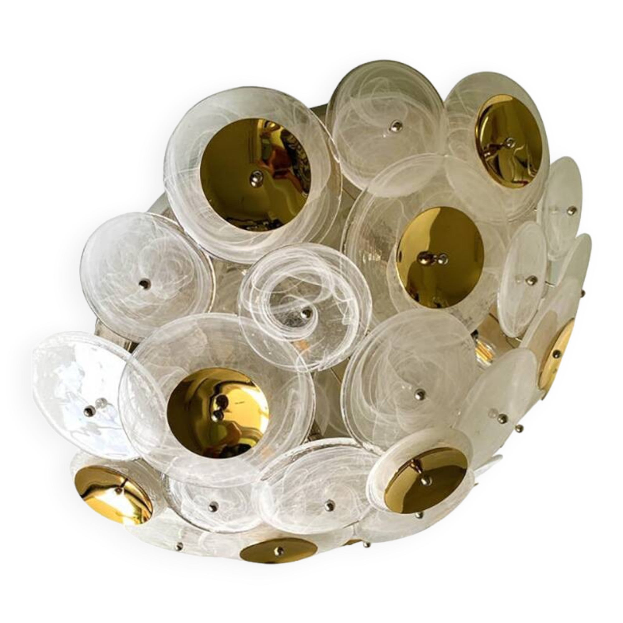 Contemporary Venied-White Disks Murano Glass Flush Mount by Simoeng