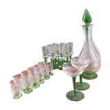 Antique crystal tableware set of carafe and tasting glasses from the 1900s