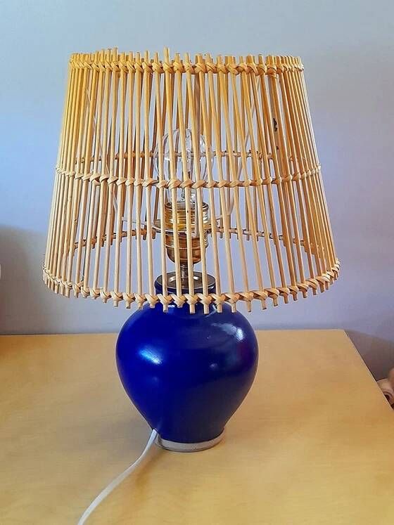 Lampe en grès émaillé bleu 1960