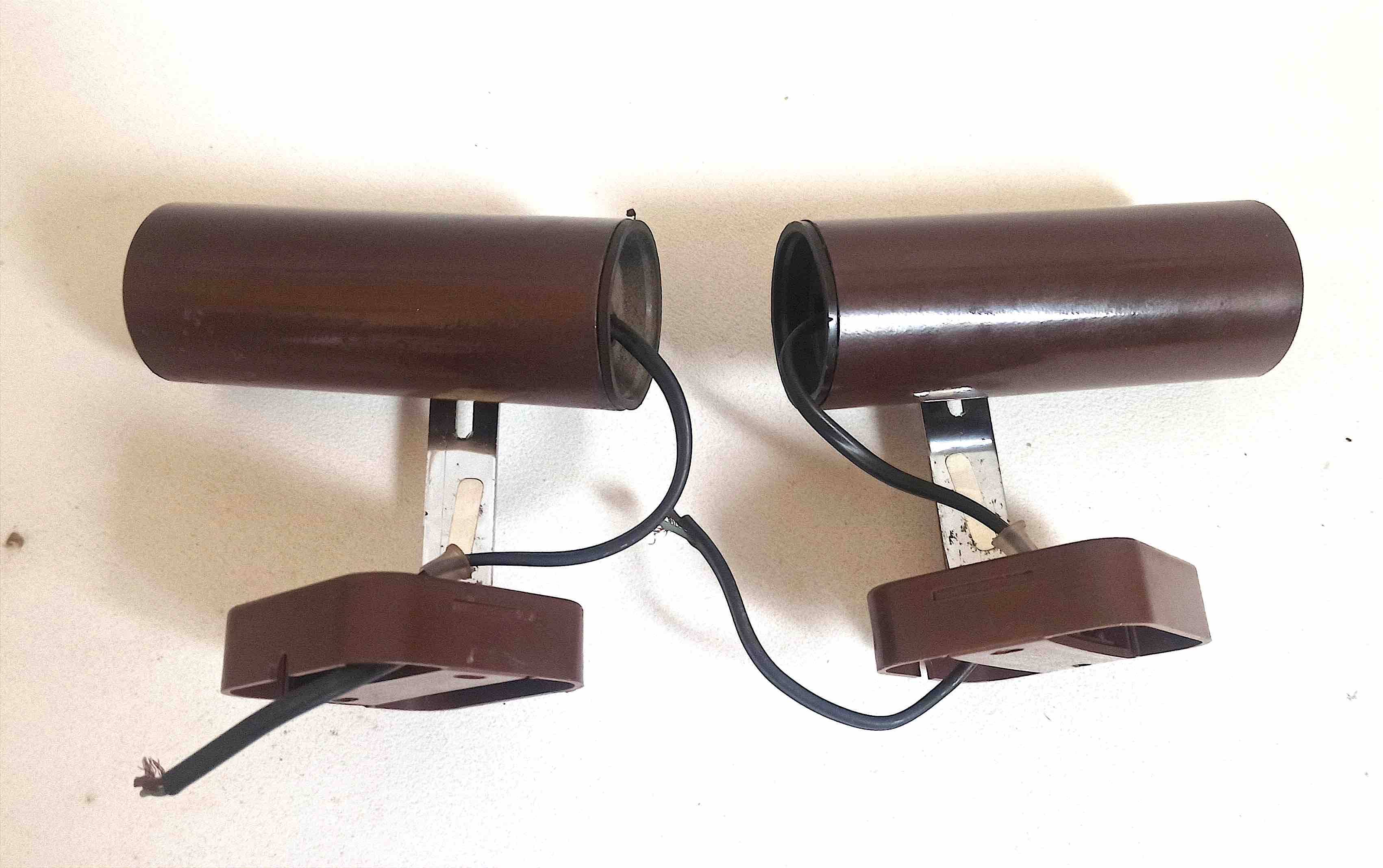 Pair of 70s dark brown adjustable wall lights