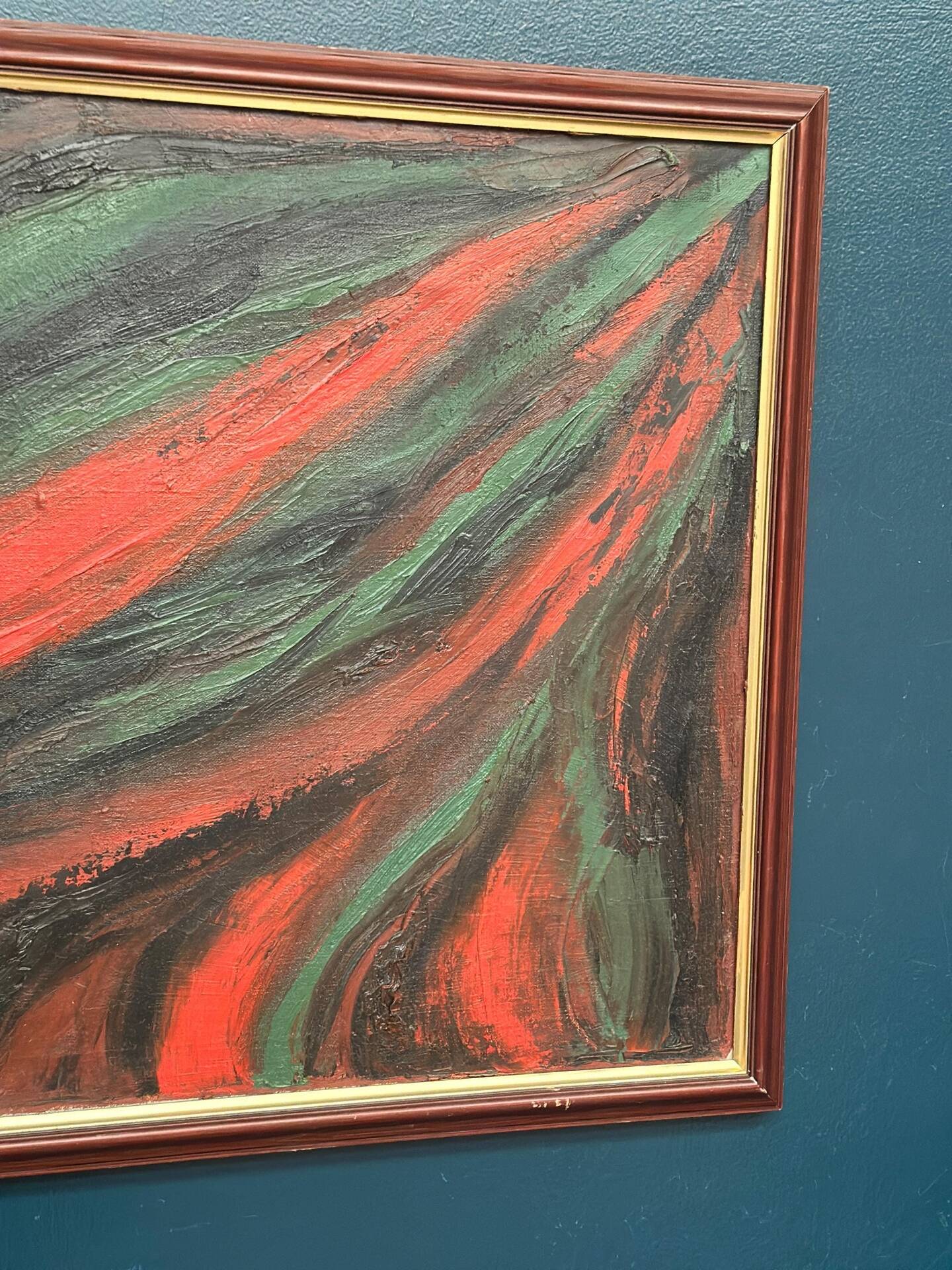 Original Swedish Oil on Canvas – Abstract Expressionist Composition – Vintage & Framed