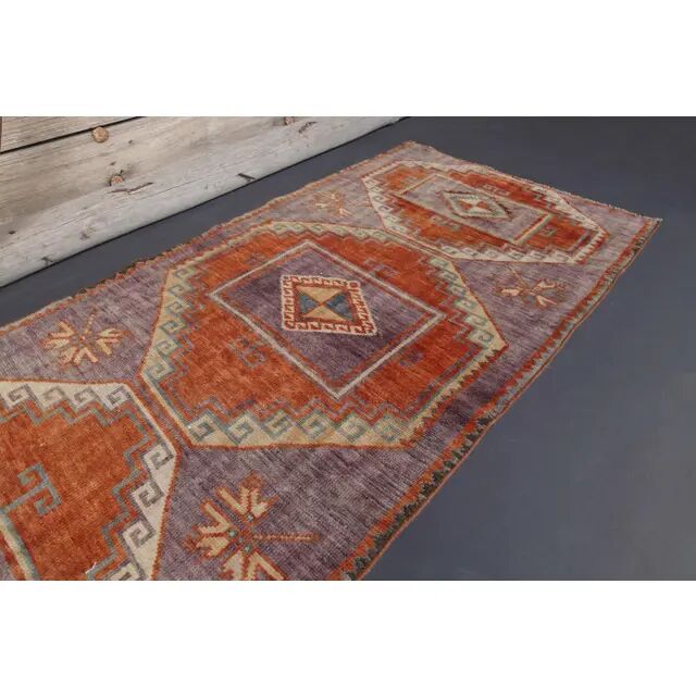 1970s Vintage Turkish Oushak Diamond Wool Runner 90x351