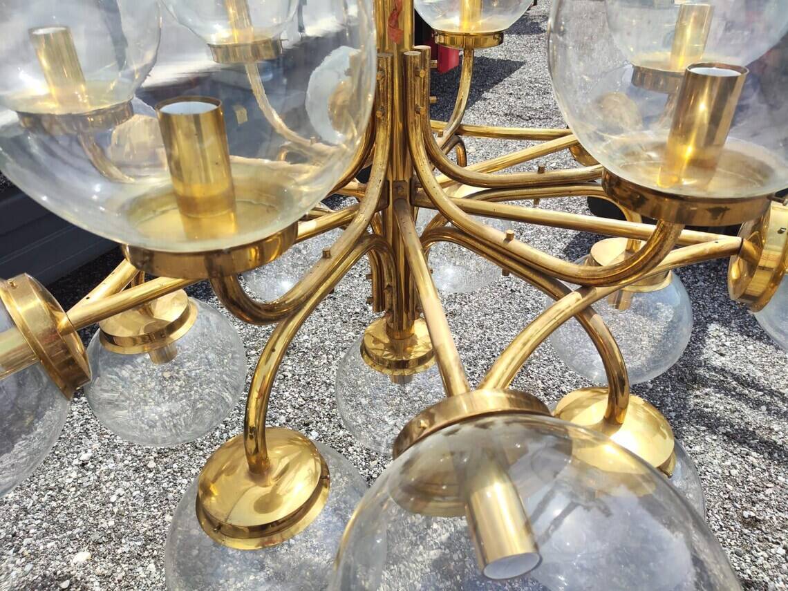 Extra Large Brass Chandelier: Mid-Century Italian 19-Bulb Pendant Light
