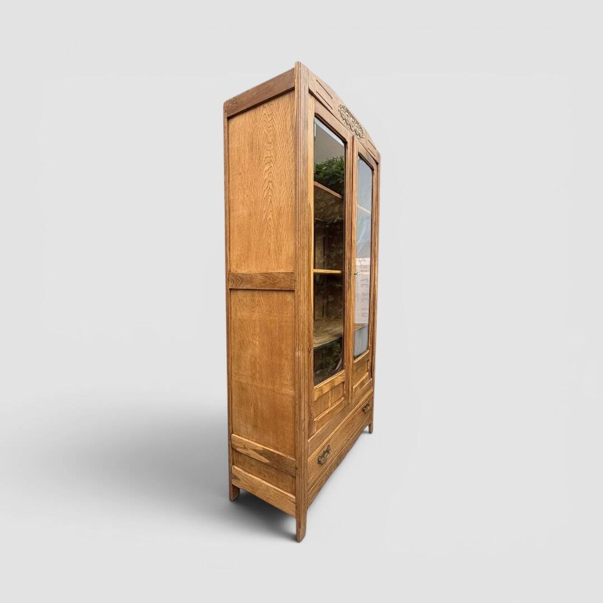 Parisian wardrobe with bevelled glass, blonde oak, Art Deco 1930.