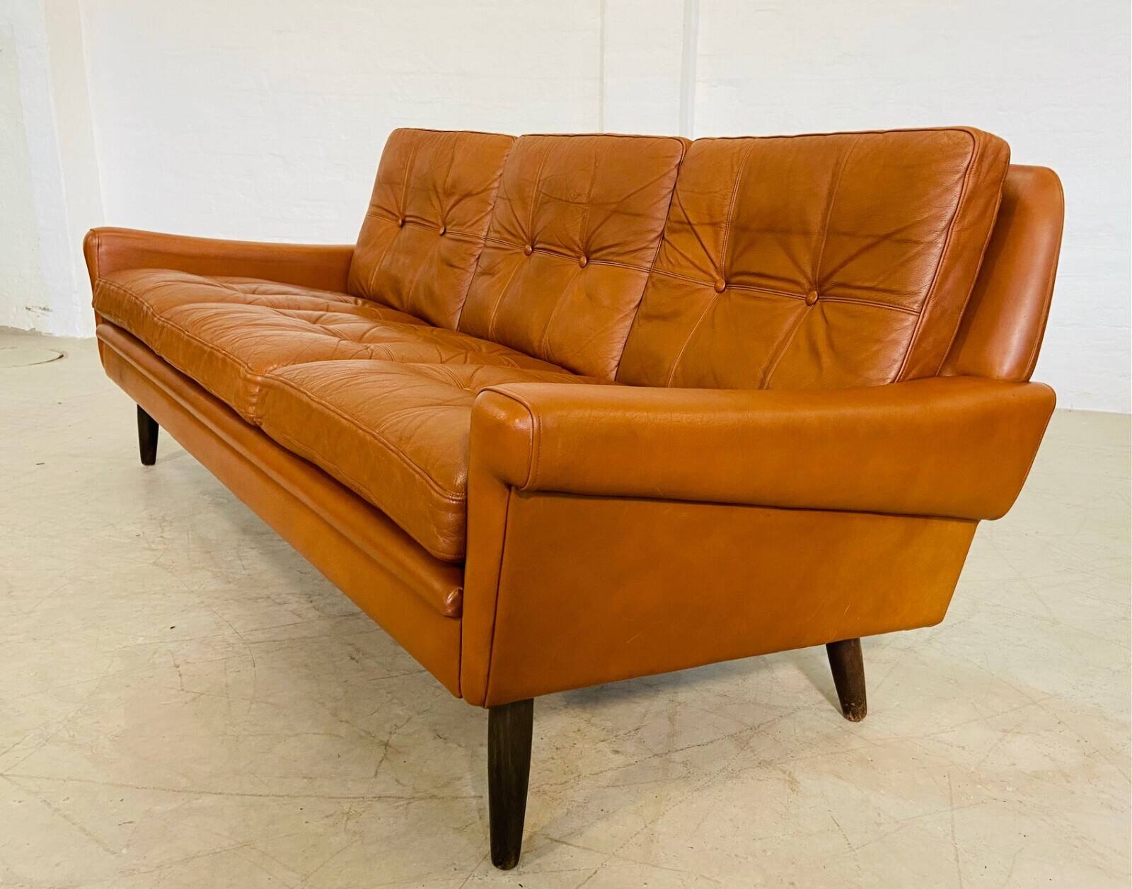Vintage Danish retro Svend Skipper 3 person sofa in cognac leather