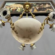Art Deco chandelier. Marble, solid gilded bronze.