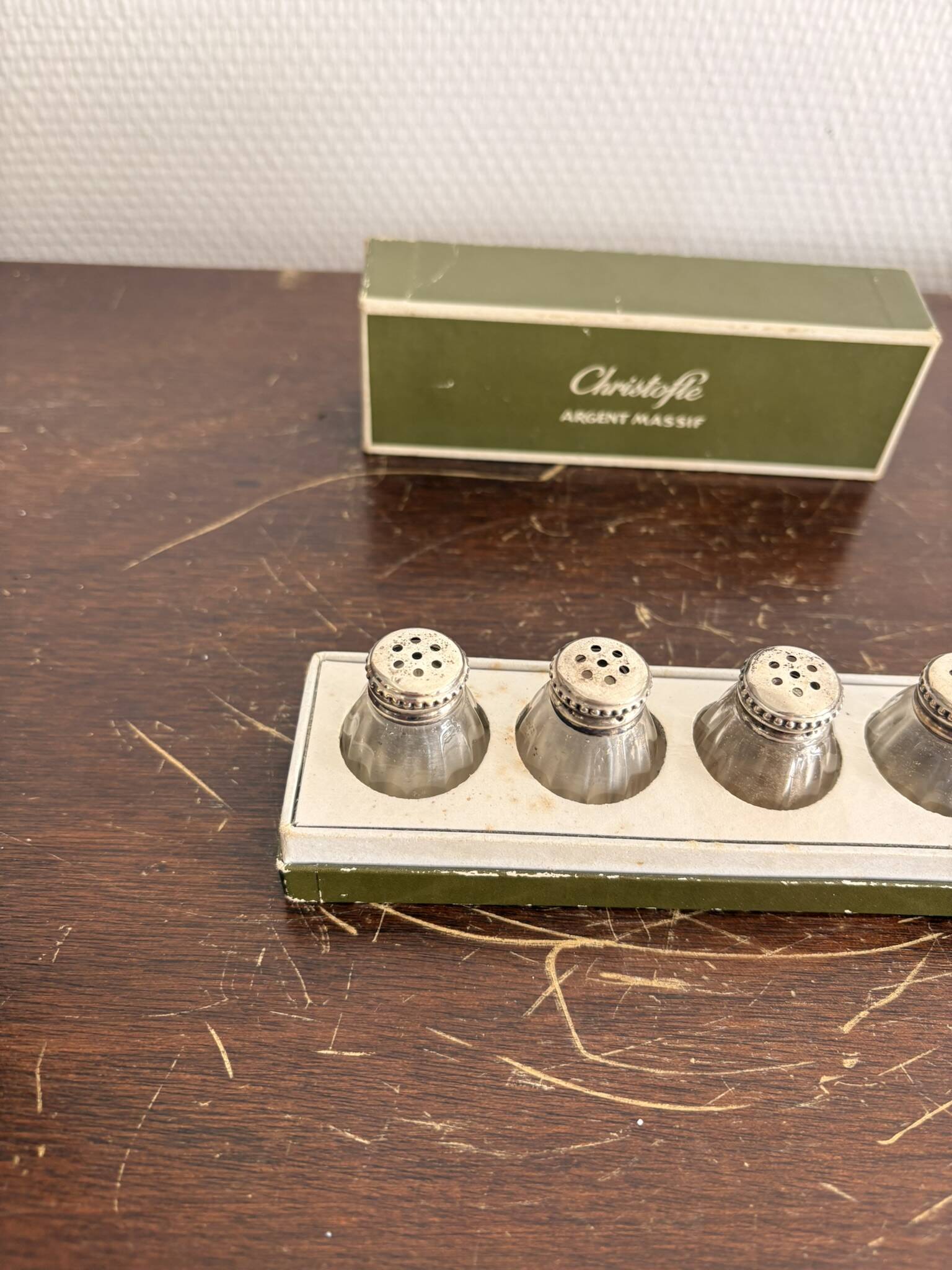 Antique Saleron Salt and Pepper Set Christofle Solid Silver Box