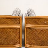 Set of 2 bamboo and rattan fauteuils with graphic fabric