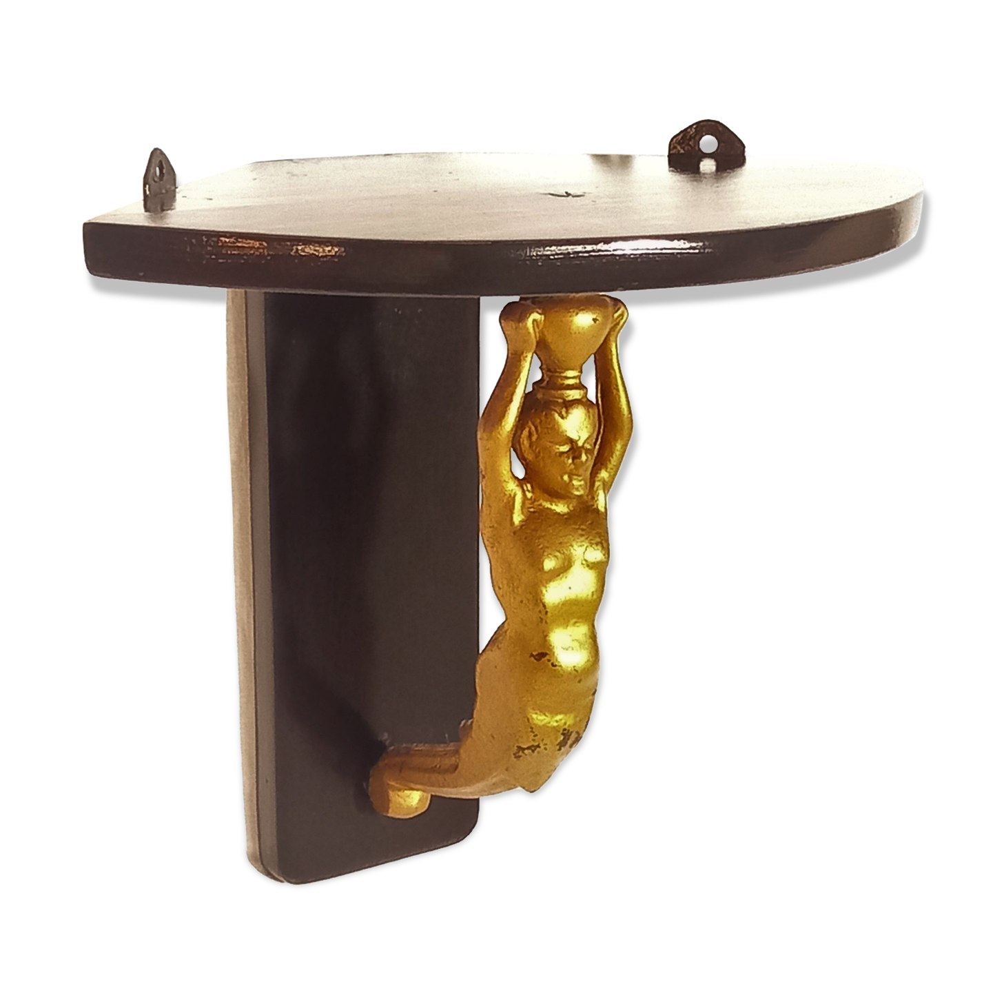 Corner wall lamp console with a golden cast iron djinn