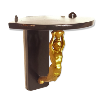 Corner wall lamp console with a golden cast iron djinn