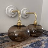 Pair of smoked glass wall lights