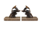Art Deco bookends in patinated metal – animal pair – marble bases