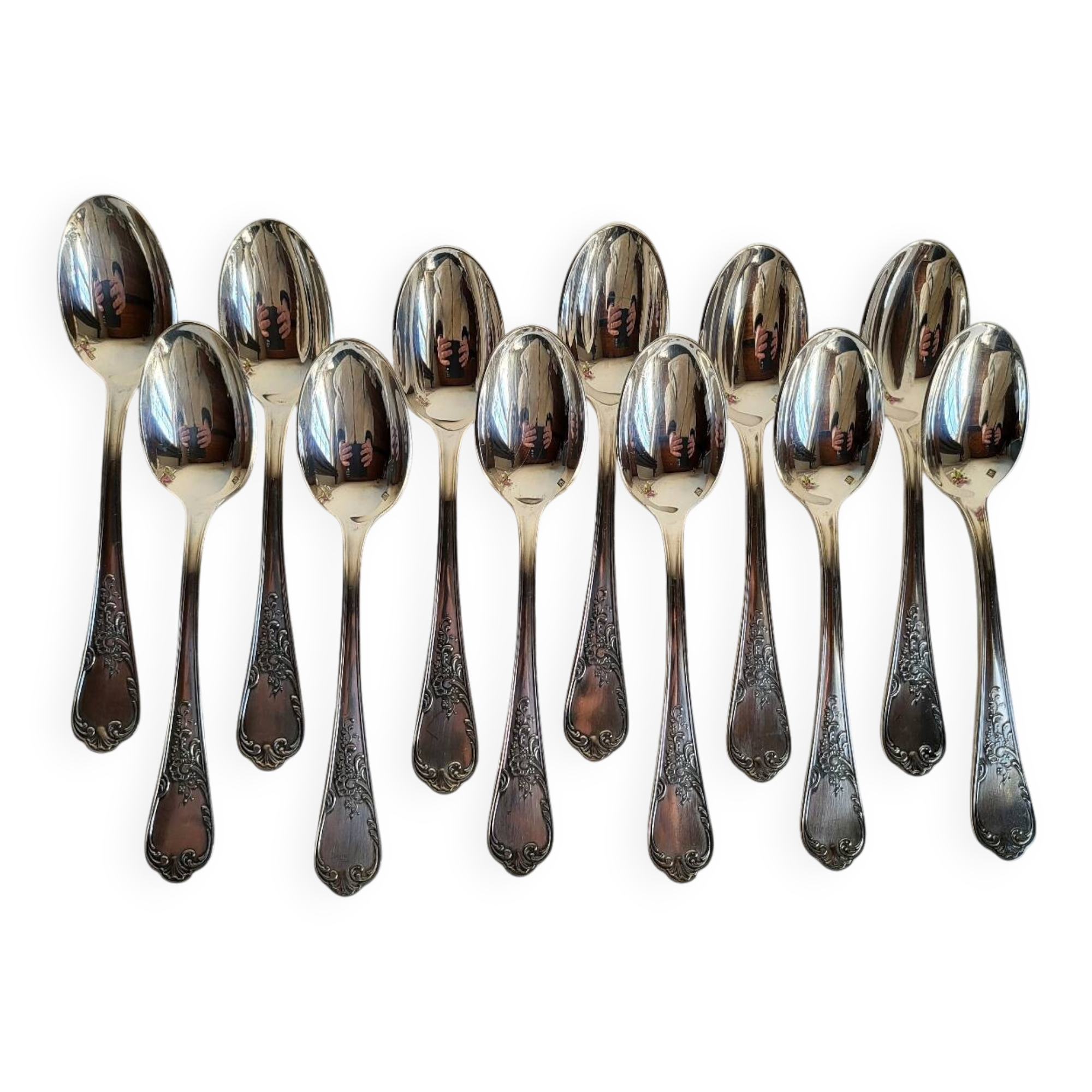 12 small silver-plated metal spoons by Guildart
