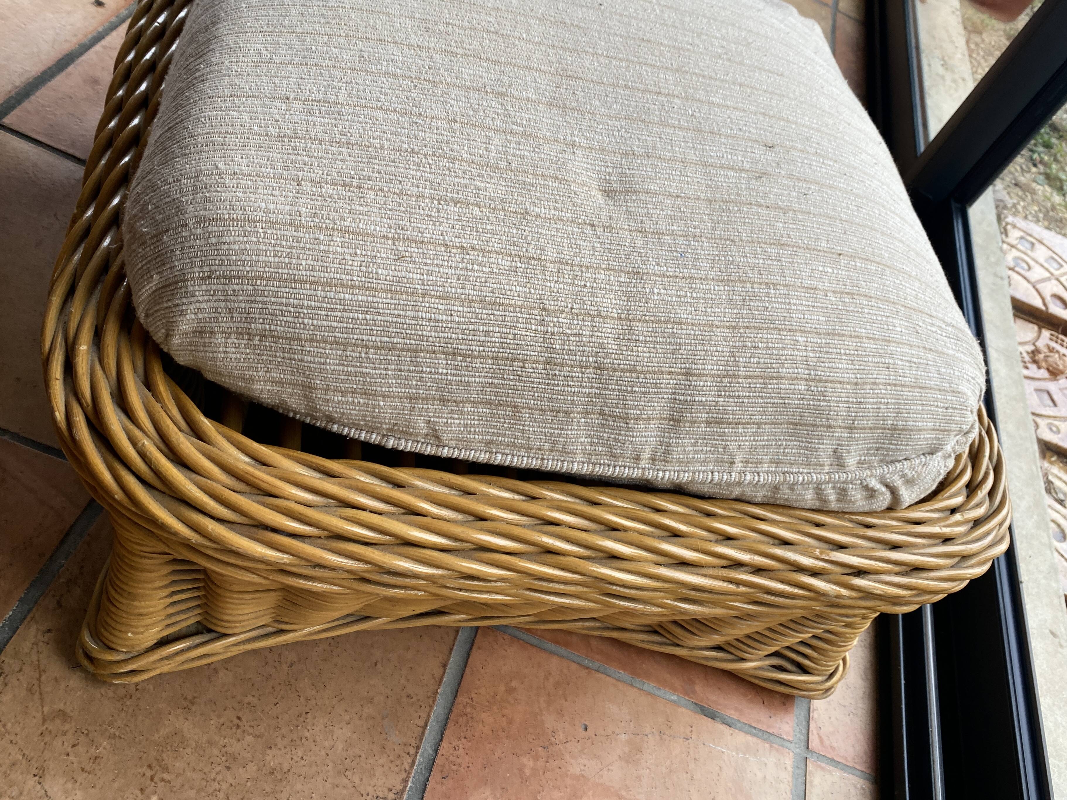 Square pouf or footstool in rattan