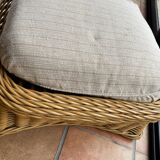 Square pouf or footstool in rattan