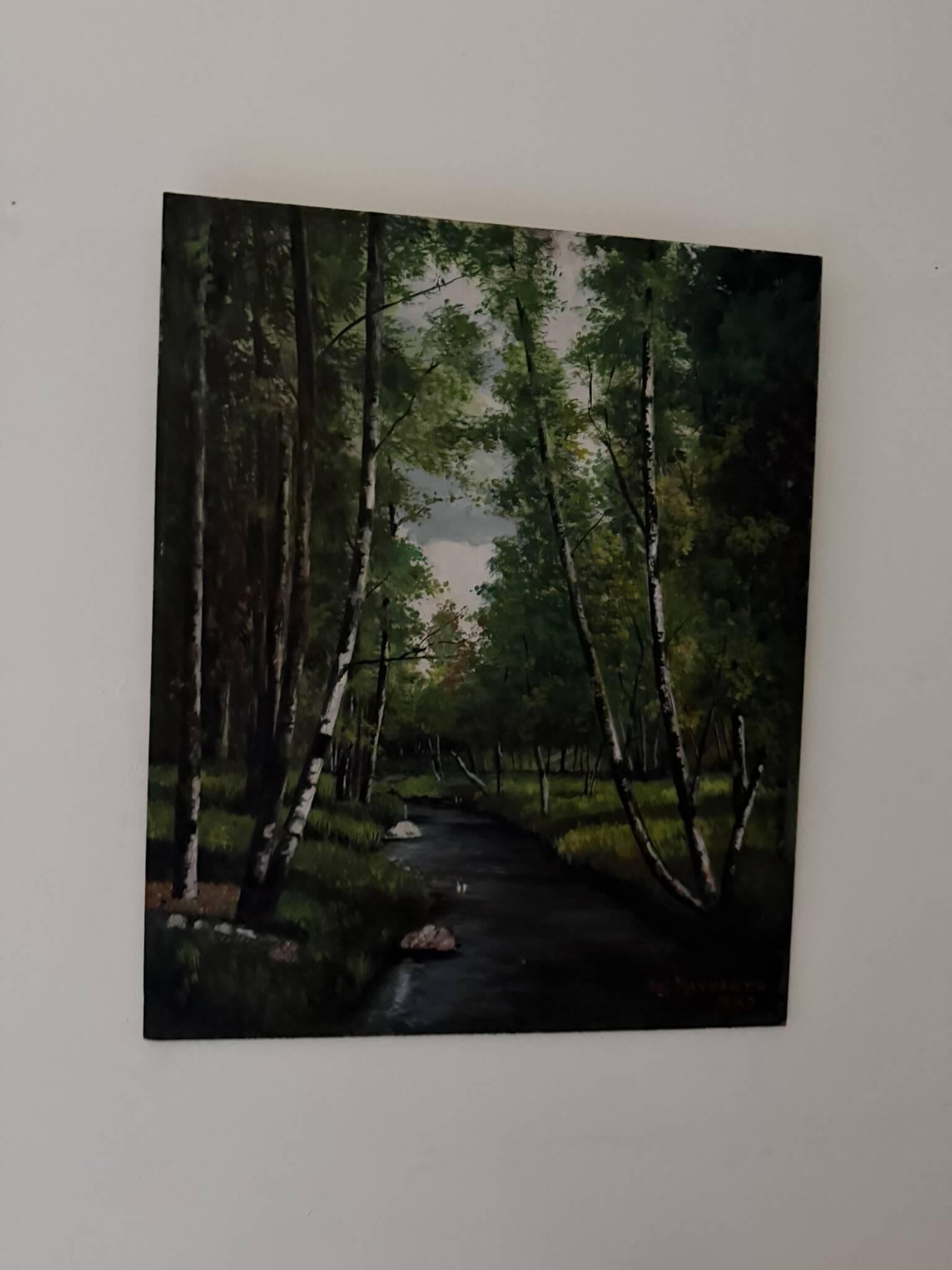 Oil on canvas woodland and stream - Realistic landscape