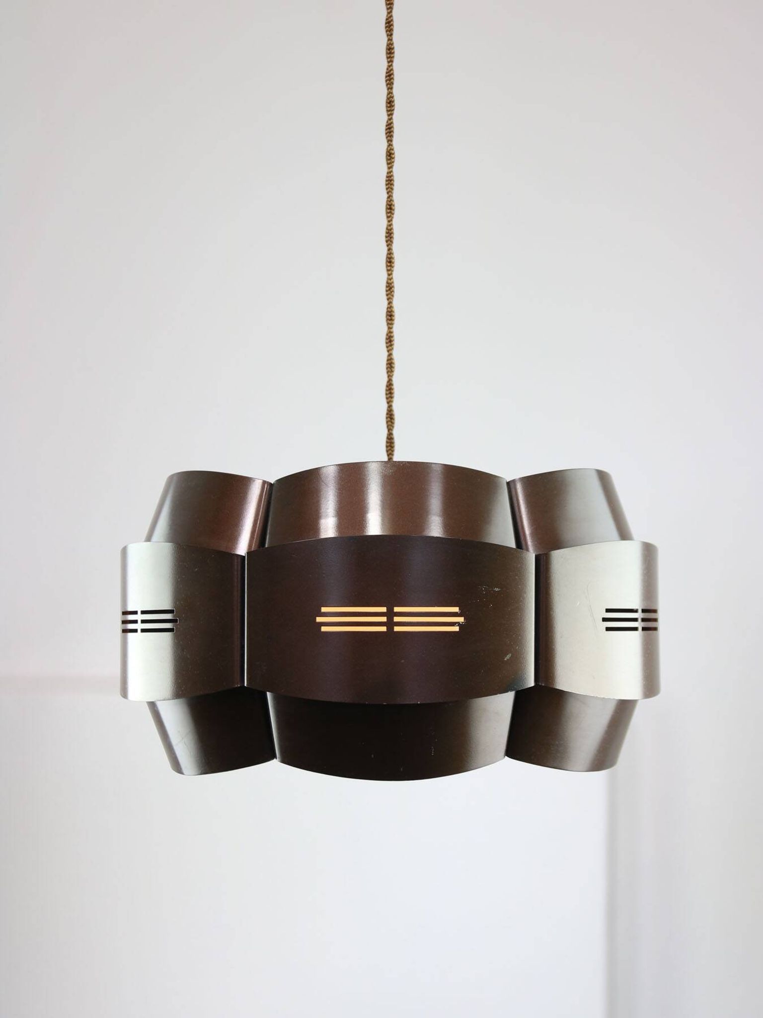 Vintage Italian Metal and Opaline Glass Pendant Lamp, 70s