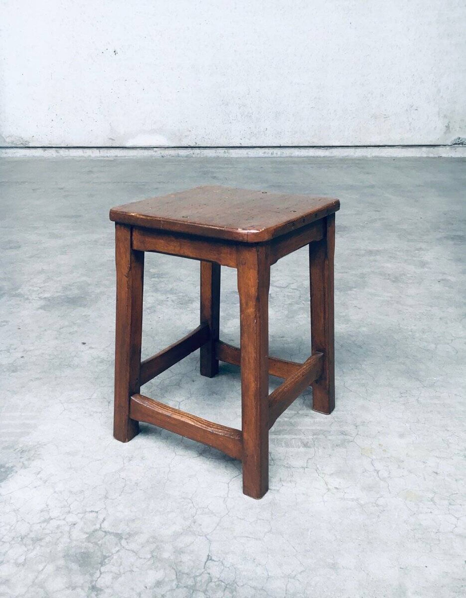 Set of Belgian Handcrafted Wooden Stools, 1940s